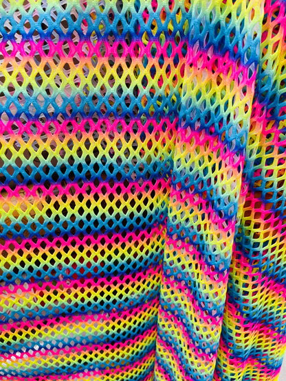 New Rainbow Diamond fishnet 4-way stretch 58/60” Sold by the YD. Ships Worldwide from Los Angeles California USA.