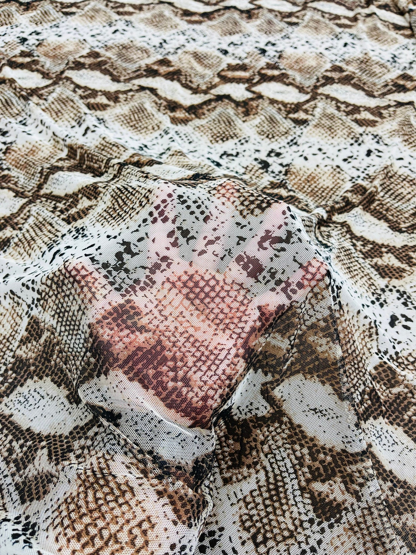 Exotic Snake design print of great quality of nylon power mesh 4-way stretch 58/60” Sold by the YD. Ships Worldwide from Los Angeles CA.