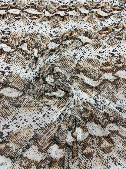 Exotic Snake design print of great quality of nylon power mesh 4-way stretch 58/60” Sold by the YD. Ships Worldwide from Los Angeles CA.