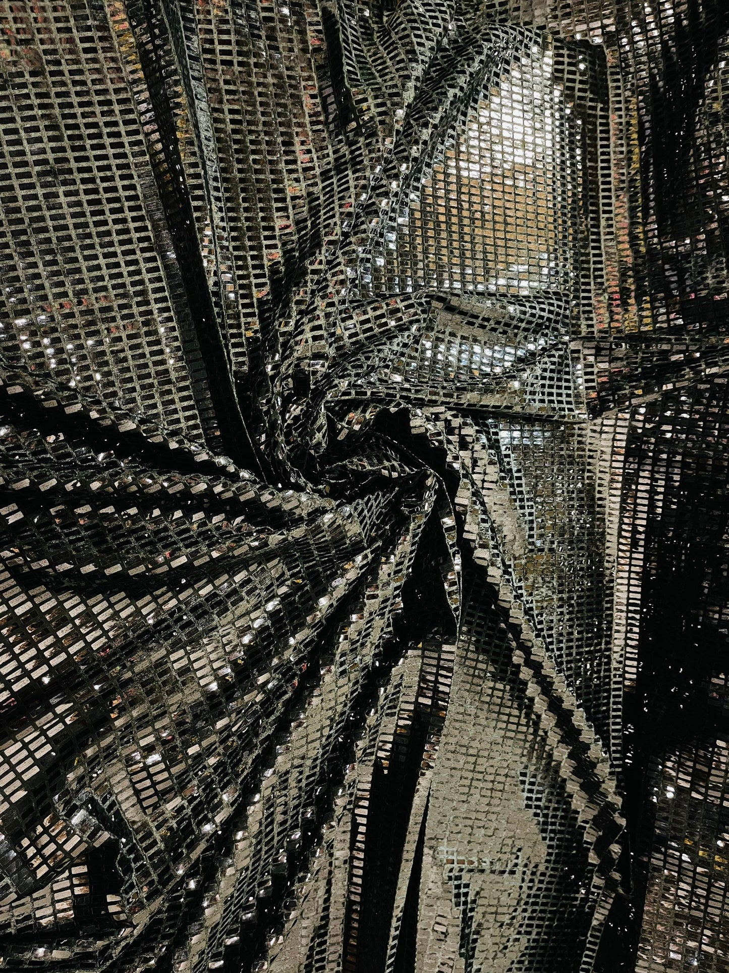 New black velvet with rectangular black sequins 2way Stretch 58/60" Sold by the YD. Ships worldwide from Los Angeles California USA