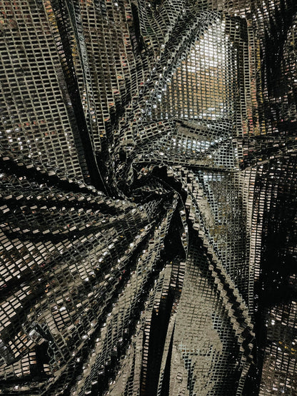 New black velvet with rectangular black sequins 2way Stretch 58/60" Sold by the YD. Ships worldwide from Los Angeles California USA