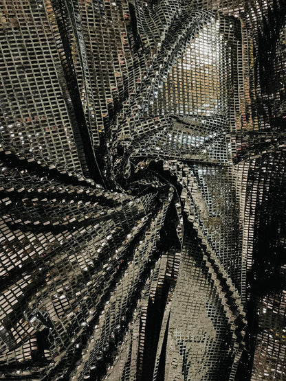 New black velvet with rectangular black sequins 2way Stretch 58/60" Sold by the YD. Ships worldwide from Los Angeles California USA