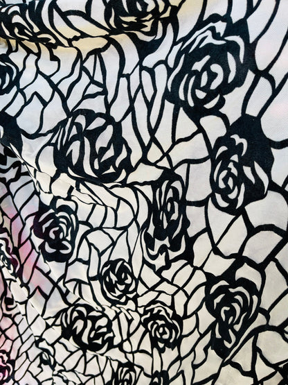New Rose design flocking print on nude power mesh 4-way stretch 58/60” Sold by the YD. Ships Worldwide from Los Ángeles California USA