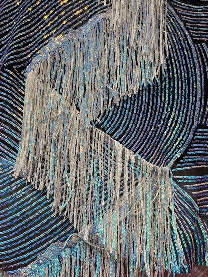 New Sexy Luxury Hanging sequins Bella design 2-way stretch 58/60” Sold by the YD. Ships worldwide from Los Angeles California USA.