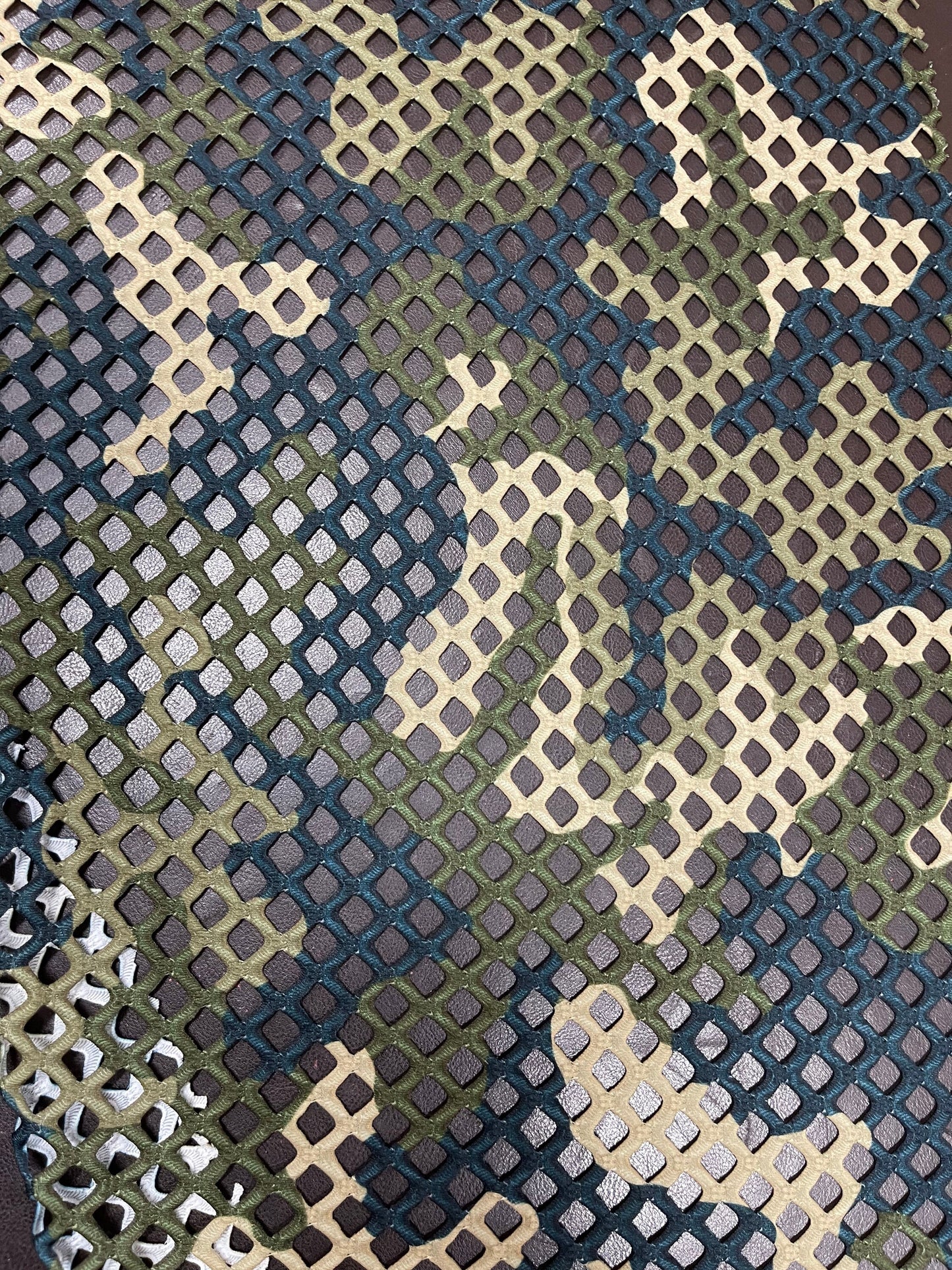 New Camouflage design print on diamond fishnet 4-way stretch 58/60” Sold by the YD. Ships Worldwide from Los Angeles California USA.