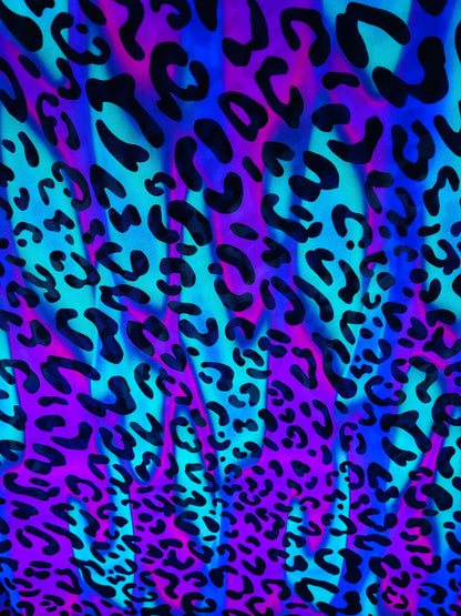 Exotic Leopard design it glows in the dark with black light print on best quality of nylon power mesh 4-way stretch 58/60” Sold by the YD.