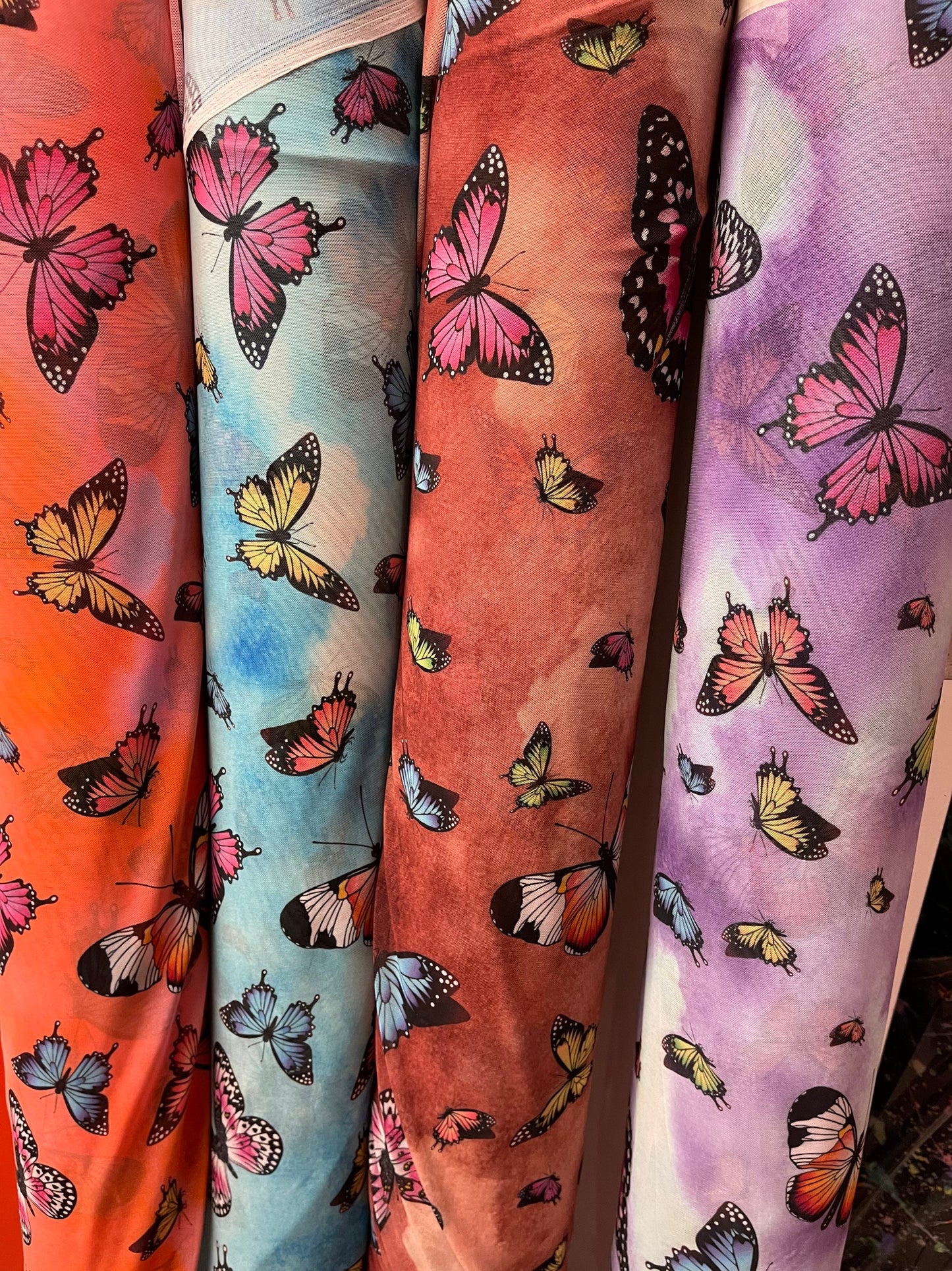 New Exotic Butterfly design print on best quality of nylon power mesh  4-way stretch 58/60” Sold by the YD. Ships Worldwide from Los Ángeles