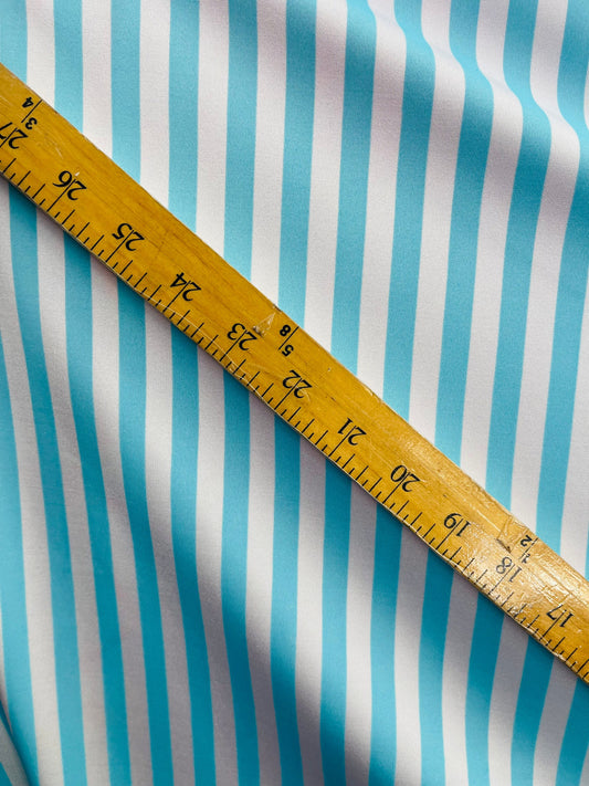 Stripes design Tiffany/white print on best quality of nylon spandex 4-way stretch 58/60” Sold by the YD. Ships Worldwide from Los Angeles CA