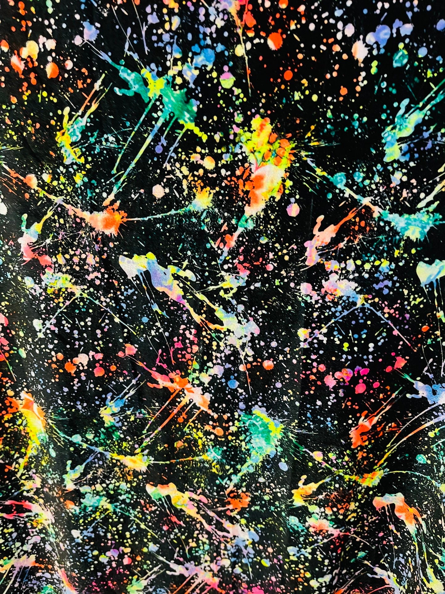 New splatter paint design Black/Multicolor print on best quality of stretch velvet 4-way stretch 58/60” Sold by the YD. Ships worldwide