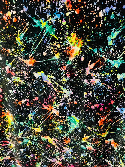 New splatter paint design Black/Multicolor print on best quality of stretch velvet 4-way stretch 58/60” Sold by the YD. Ships worldwide