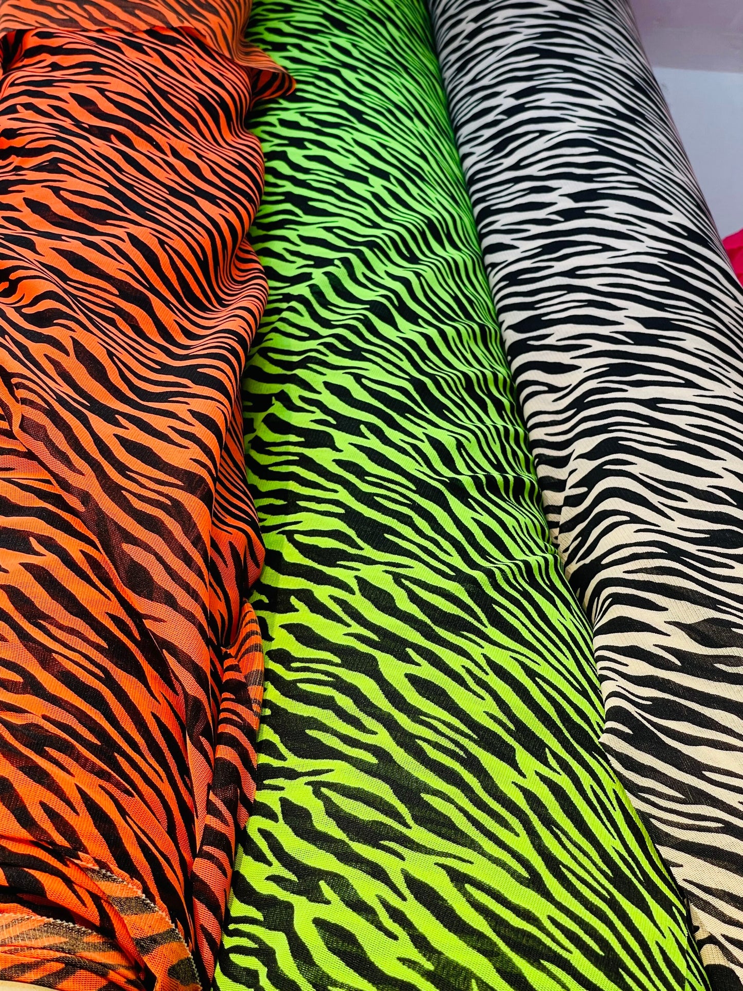 New Exotic Zebra design print on great quality of stretch mesh 4-way 58/60” Sold by the YD. Ships Worldwide from Los Angeles California USA.