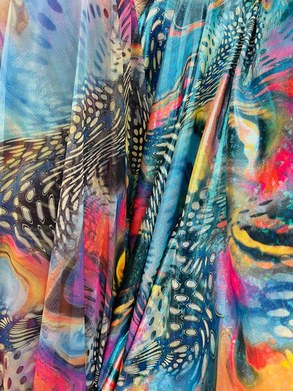 Safari abstract design hologram nylon spandex and print power mesh 4-way stretch 58/60” Sold by the YD. Ships Worldwide from Los Ángeles CA