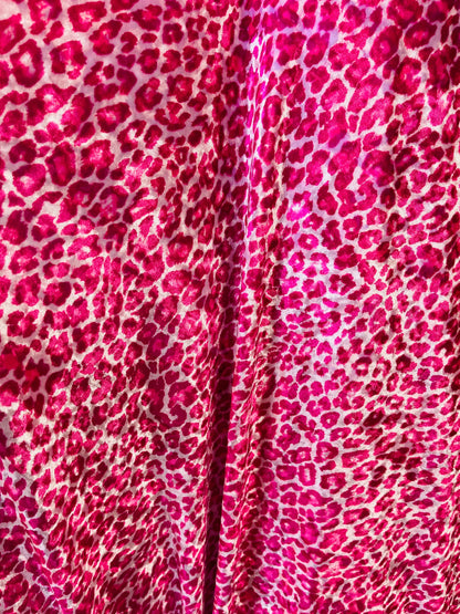 New Exotic Cheetah design pink color print on great quality of stretch velvet 4-way stretch 58/60” Sold by the YD. Ships Worldwide from L. A