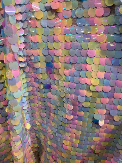 New Unicorn Paillette sequins on stretch mesh 2-way stretch 58/60” Sold by the YD. Ships Worldwide from Los Angeles California USA.