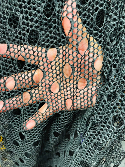 New Black and Coral  fishnet geometric design 4-way stretch 58/60” Sold by the YD. Ships Worldwide from Los Angeles California USA.