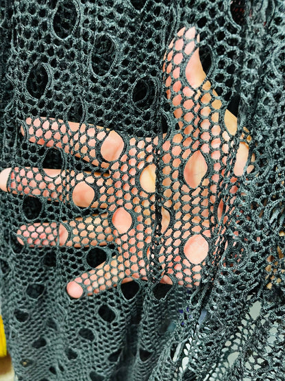New Black and Coral  fishnet geometric design 4-way stretch 58/60” Sold by the YD. Ships Worldwide from Los Angeles California USA.