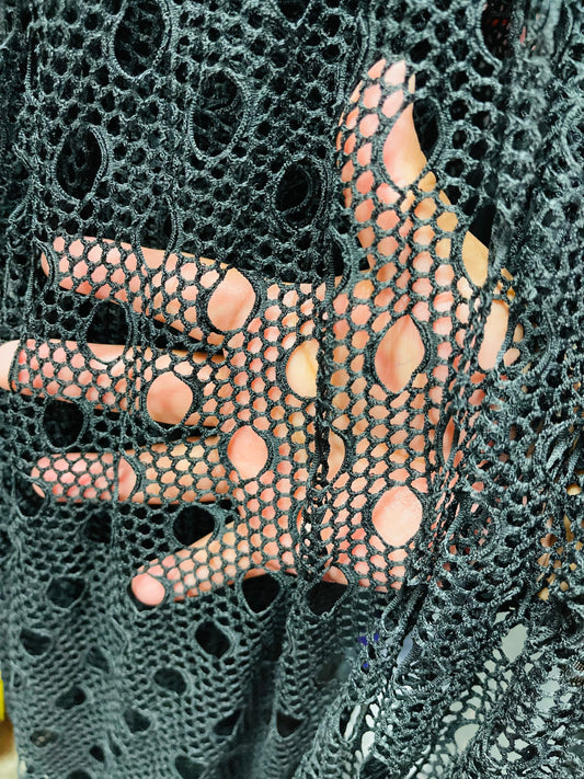 New Black and Coral  fishnet geometric design 4-way stretch 58/60” Sold by the YD. Ships Worldwide from Los Angeles California USA.
