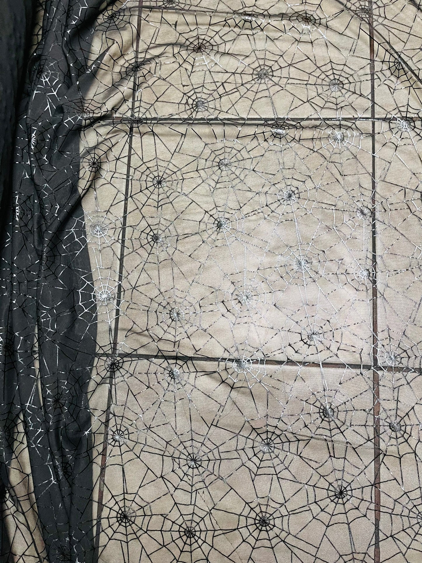 Spiderweb design metallic print on great quality of nylon power mesh 4-way stretch 58/60” Sold by the YD. Ships Worldwide from Los Angeles