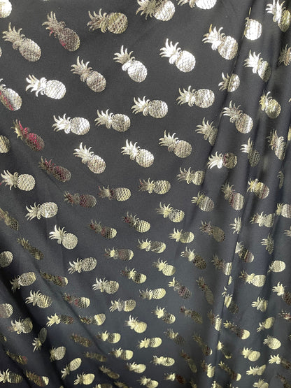 New Pineapple design metallic poly spandex 4-way stretch 58/60” Sold by the YD. Ships Worldwide from Los Angeles California USA.