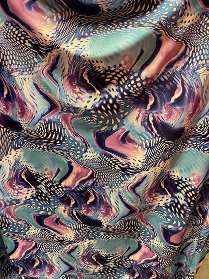 New Exotic abstract design Multi animal print on best quality of nylon spandex 4-way stretch 58/60” Sold by the YD. Ships Worldwide from L.A