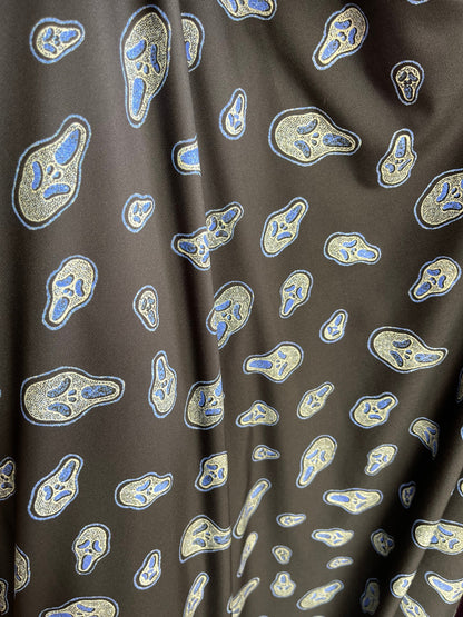 Scream design print on nylon spandex 4-way stretch 58/60” Sold by the YD. Ships Worldwide from Los Angeles California USA.