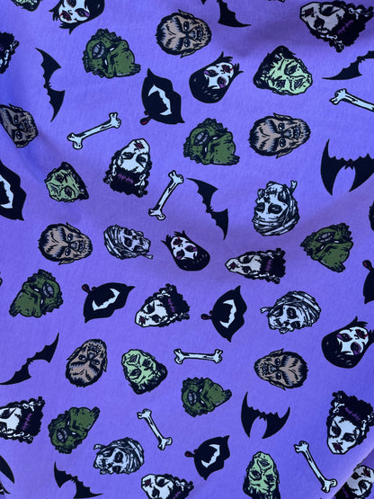 Halloween design print on cotton jersey 4-way stretch 58/60” Sold by the YD. Ships Worldwide from Los Angele California USA.
