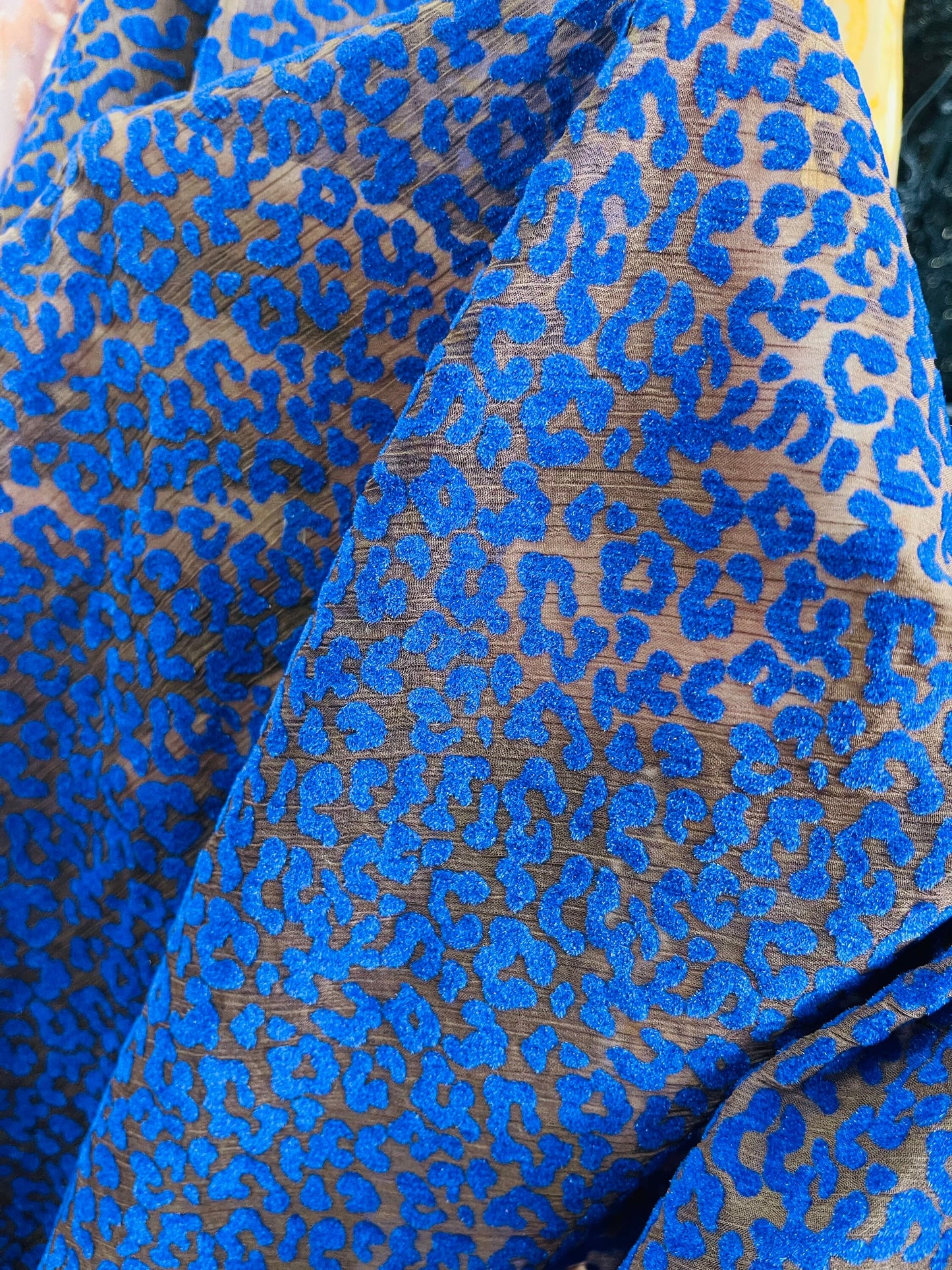 New Luxury Burnout Silk velvet Leopard design Non stretch 44/45” Sold by the YD. Ships Worldwide from Los Angeles California USA.