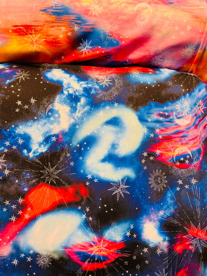 New Tie Dye celestial design print on great quality of nylon spandex 4-way stretch 58/60” Sold by the YD. Ships Worldwide from Los Angeles