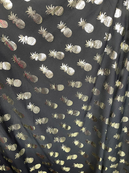 New Pineapple design metallic poly spandex 4-way stretch 58/60” Sold by the YD. Ships Worldwide from Los Angeles California USA.