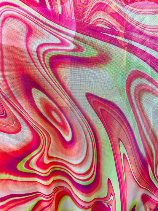 New abstract Lava design print on great quality of nylon spandex power mesh 4-way stretch 58/60” Sold by the YD. Ships Worldwide from L.A