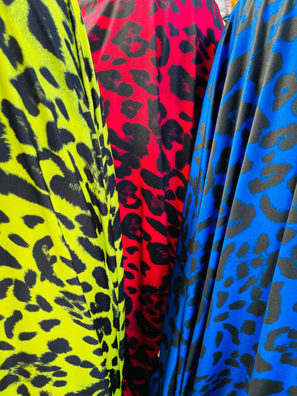 New Exotic Leopard design print on great quality of poly spandex 4-way stretch 58/60” Sold by the YD. Ships Worldwide from Los Angeles CA.