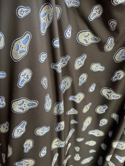 Scream design print on nylon spandex 4-way stretch 58/60” Sold by the YD. Ships Worldwide from Los Angeles California USA.