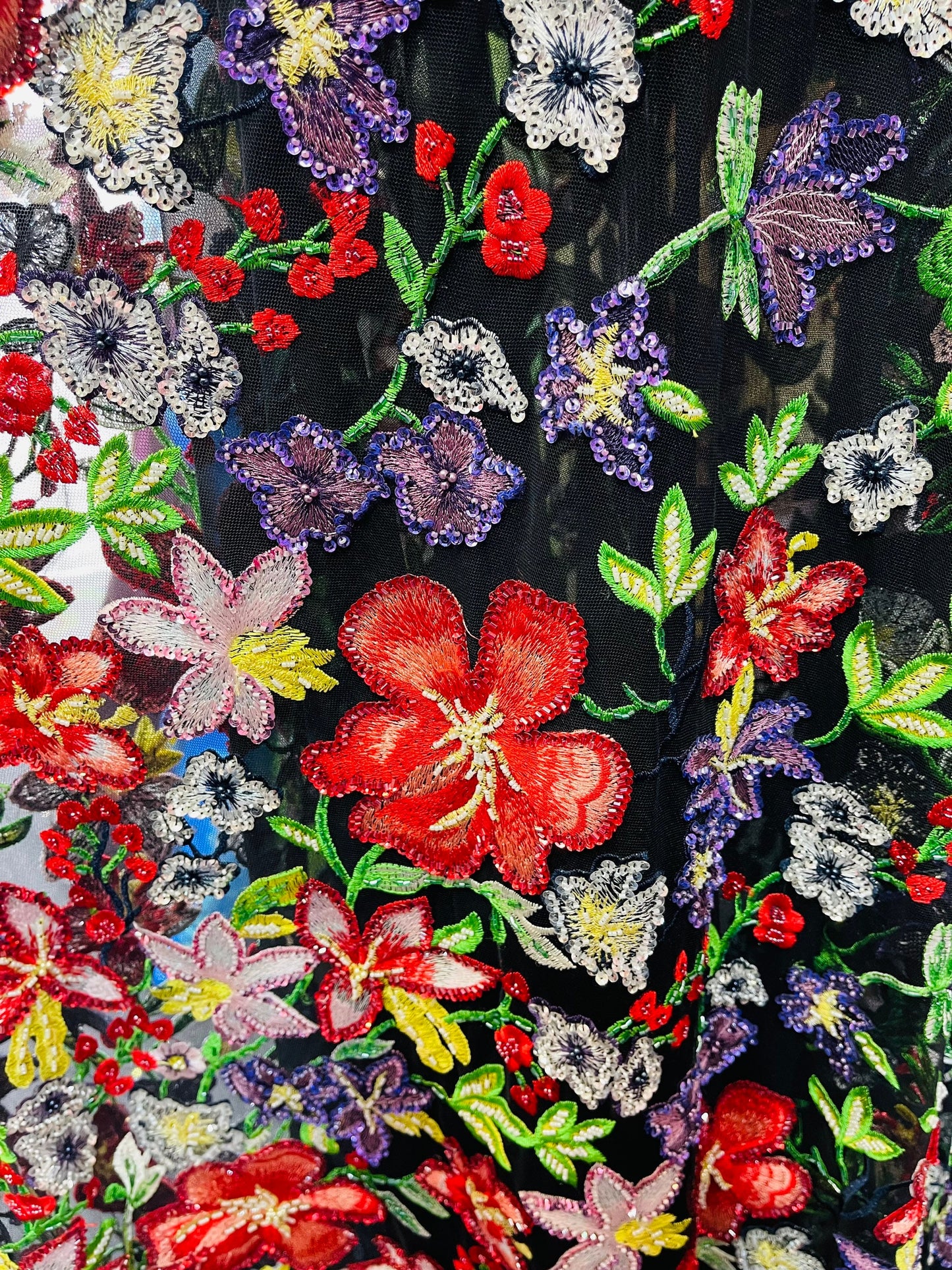 New embroidery lace beaded hand made flower design 2 way stretch 54/55” Sold by the YD. Ships worldwide from Los Angeles California USA