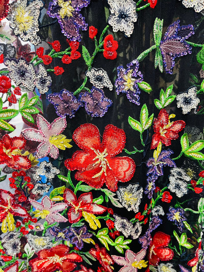New embroidery lace beaded hand made flower design 2 way stretch 54/55” Sold by the YD. Ships worldwide from Los Angeles California USA