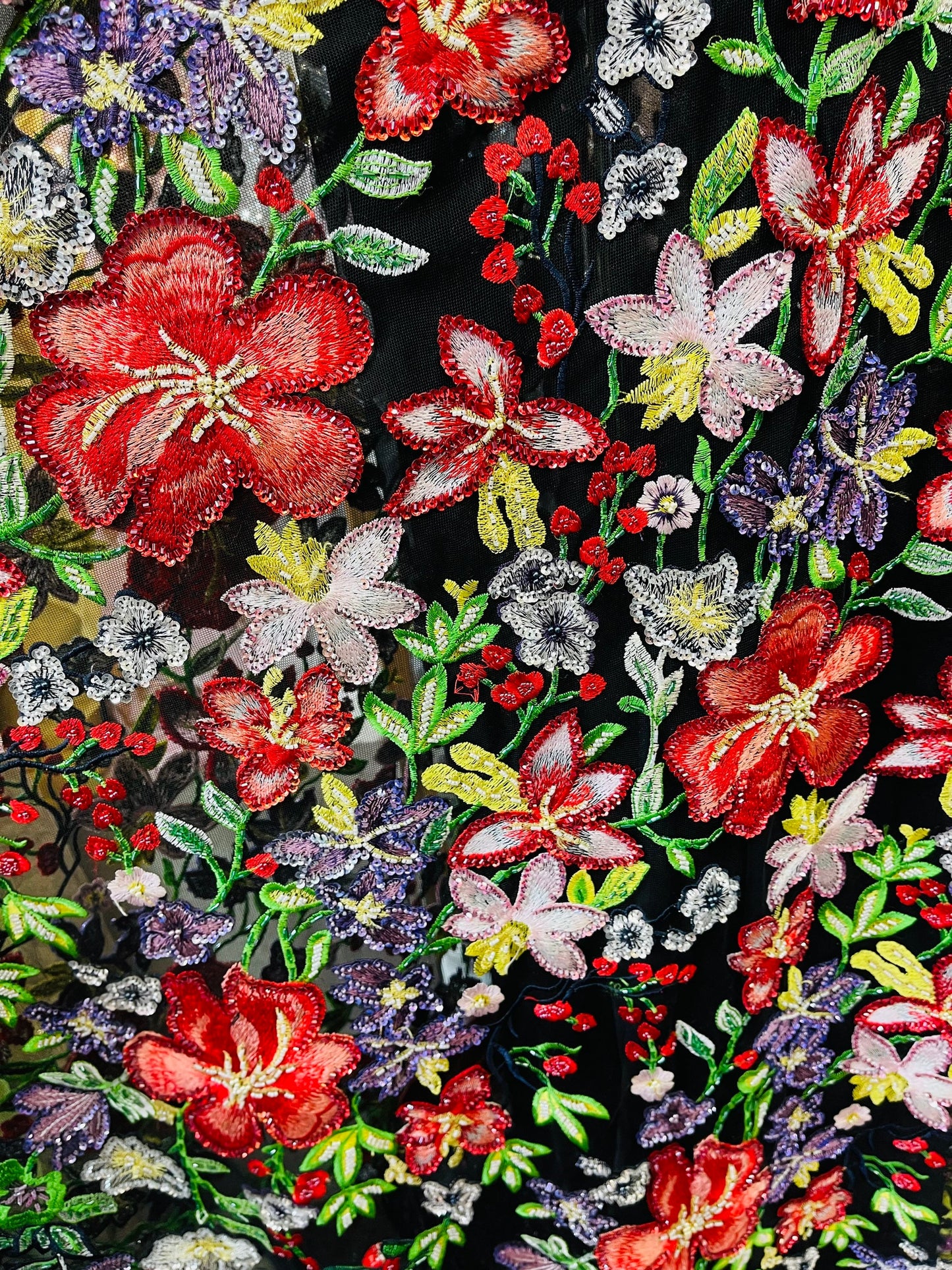 New embroidery lace beaded hand made flower design 2 way stretch 54/55” Sold by the YD. Ships worldwide from Los Angeles California USA
