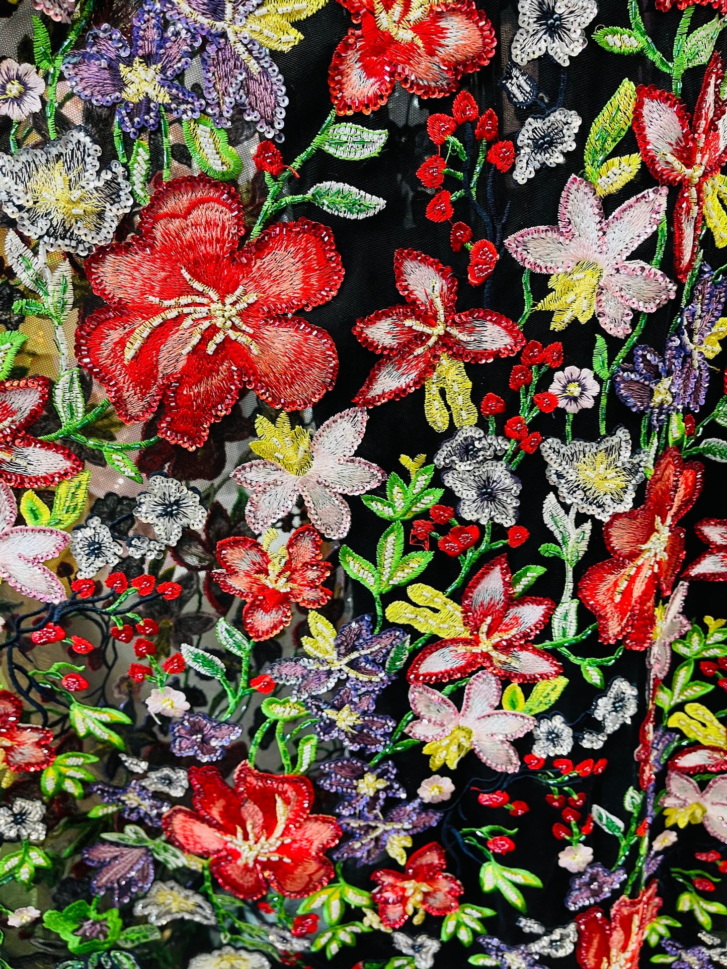 New embroidery lace beaded hand made flower design 2 way stretch 54/55” Sold by the YD. Ships worldwide from Los Angeles California USA