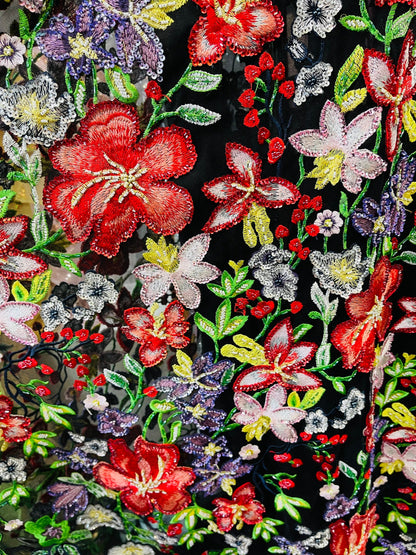 New embroidery lace beaded hand made flower design 2 way stretch 54/55” Sold by the YD. Ships worldwide from Los Angeles California USA