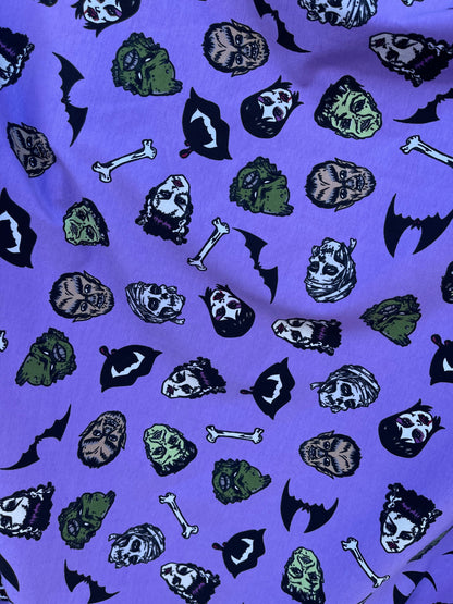 Halloween design print on cotton jersey 4-way stretch 58/60” Sold by the YD. Ships Worldwide from Los Angele California USA.