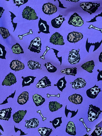 Halloween design print on cotton jersey 4-way stretch 58/60” Sold by the YD. Ships Worldwide from Los Angele California USA.