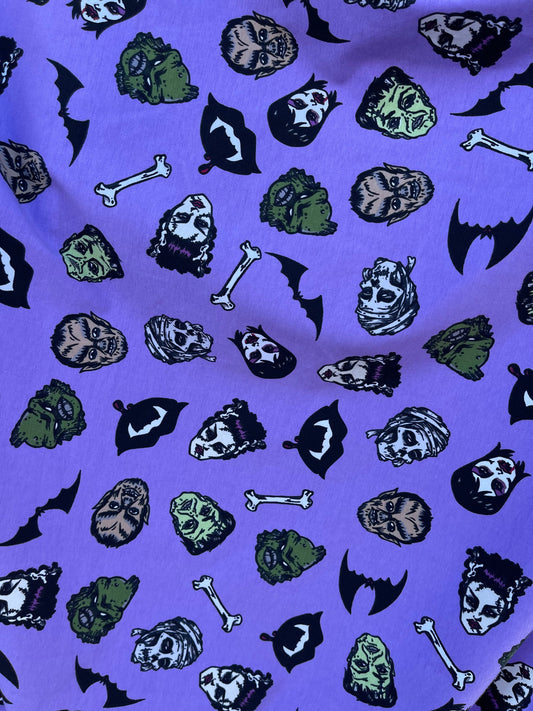 Halloween design print on cotton jersey 4-way stretch 58/60” Sold by the YD. Ships Worldwide from Los Angele California USA.