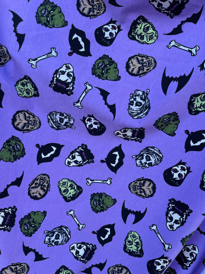 Halloween design print on cotton jersey 4-way stretch 58/60” Sold by the YD. Ships Worldwide from Los Angele California USA.