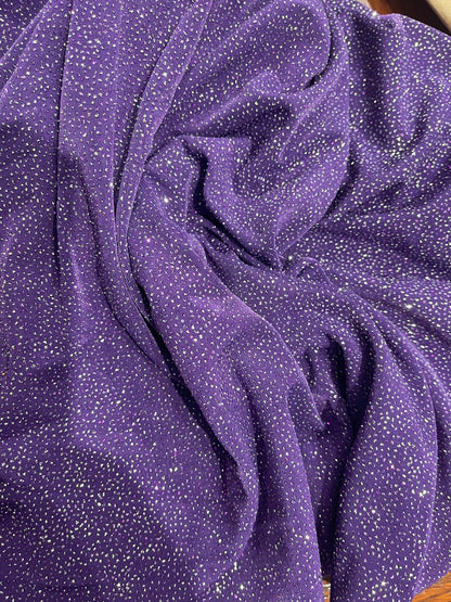 Selena design purple/silver poly spandex with glitter all over 4-way stretch 58/60” Sold by the YD. Ships Worldwide from Los Angeles CA