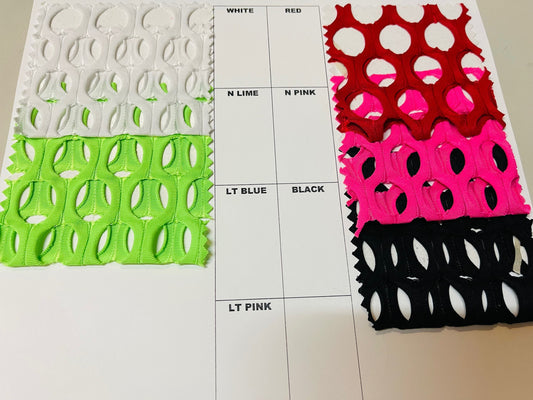 New Trashy crochet fishnet nylon spandex 4-way stretch 58/60” Sold by the YD. Ships Worldwide from Los Angeles California USA.