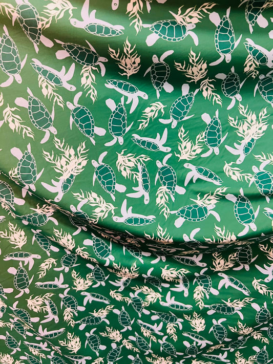 Turtle design print on best quality of nylon spandex 4-way stretch 58/60” Sold by the YD. Ships worldwide from Los Angeles California USA