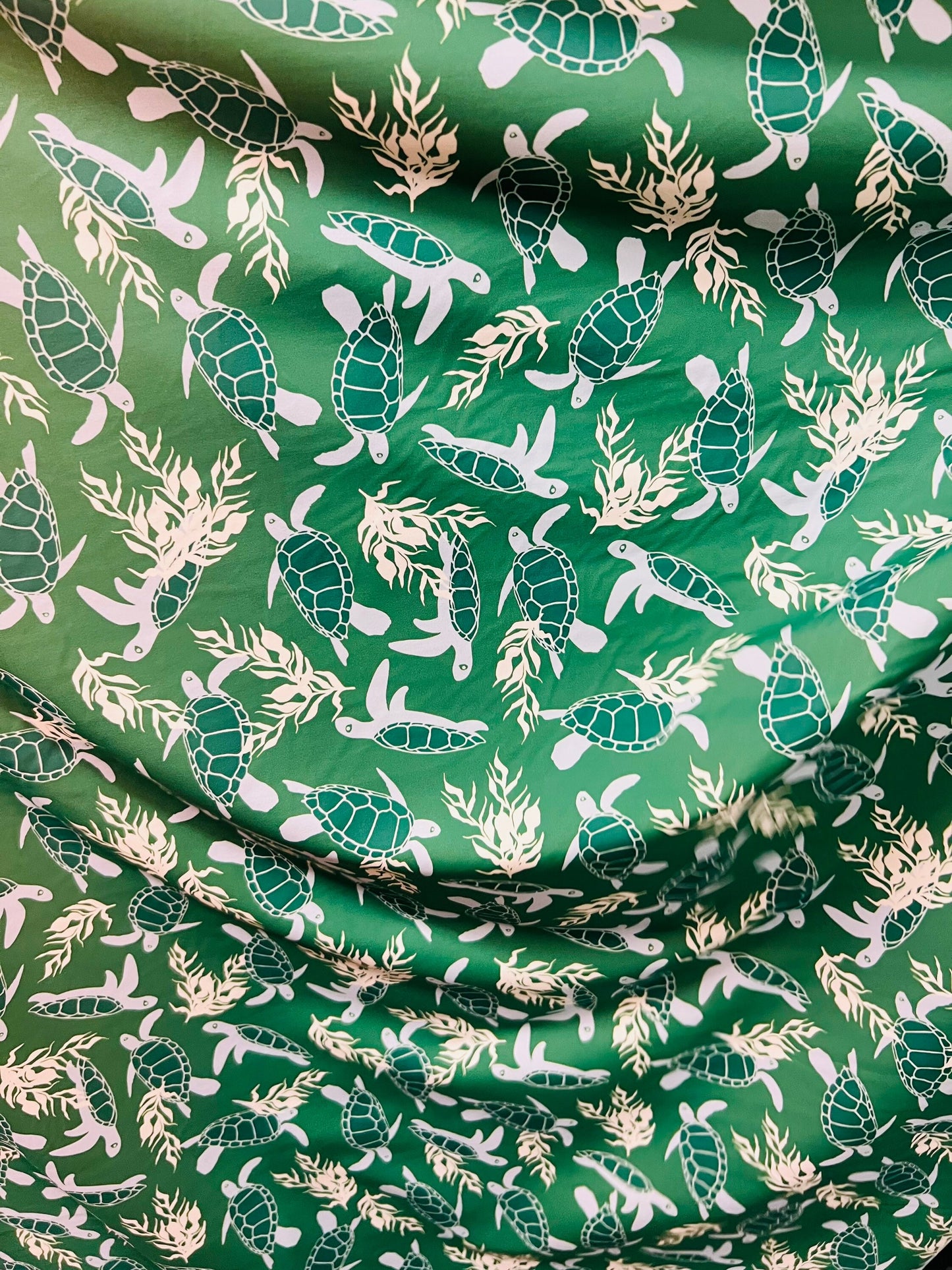 Turtle design print on best quality of nylon spandex 4-way stretch 58/60” Sold by the YD. Ships worldwide from Los Angeles California USA