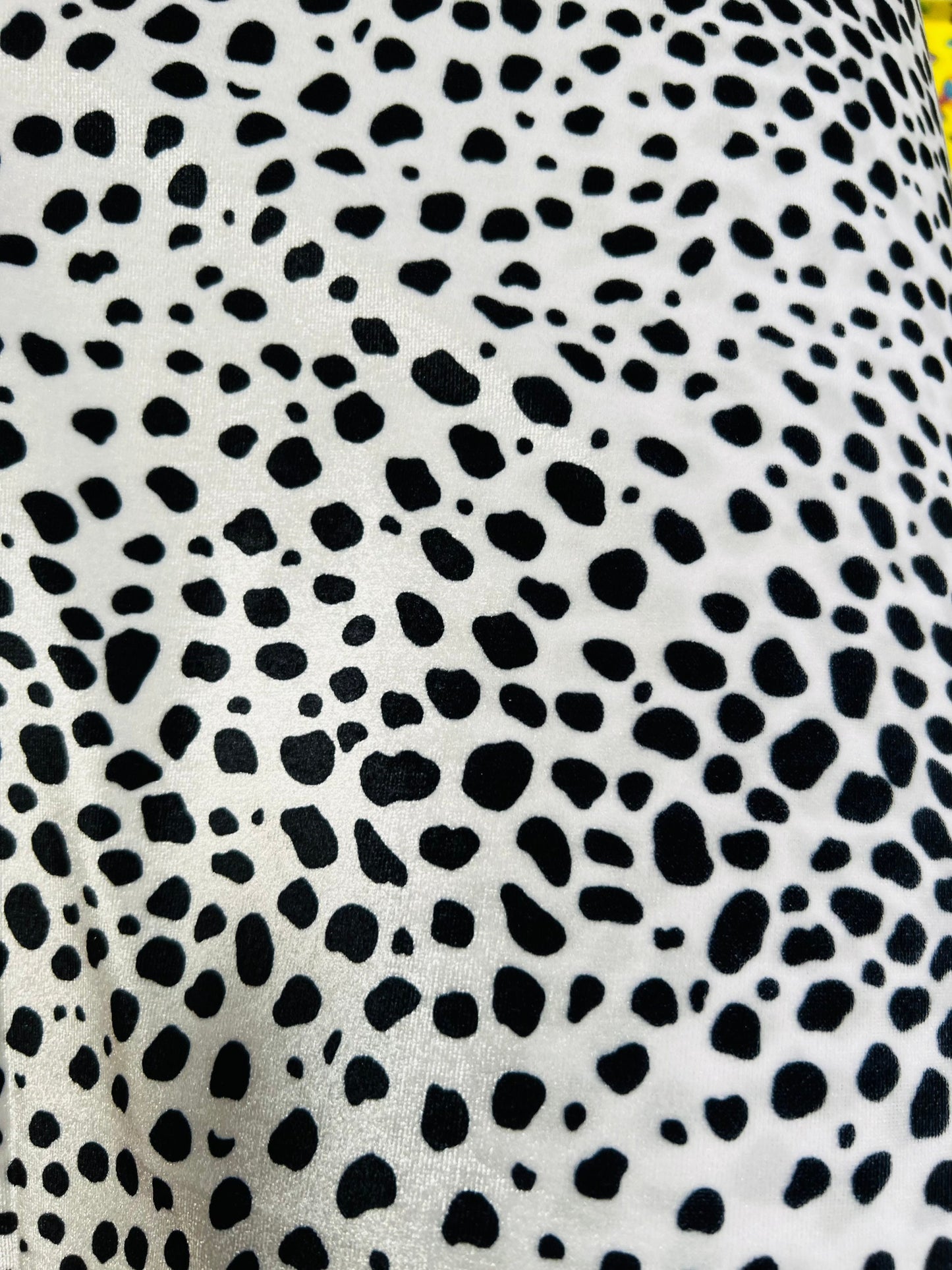 Dalmatian design print on best quality of stretch velvet 4-way stretch 58/60” Sold by the YD. Ships worldwide from Los Angeles California US