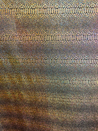 Exotic Snake design metallic poly spandex fabric 4-way stretch 58/60” Sold by the YD. Ships worldwide from Los Angeles California USA