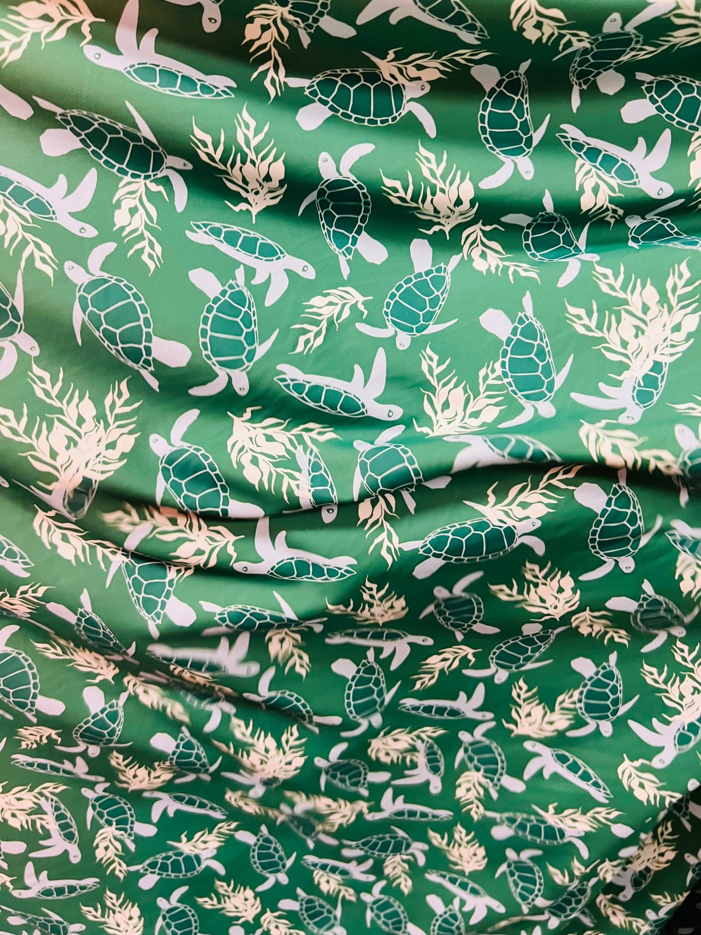 Turtle design print on best quality of nylon spandex 4-way stretch 58/60” Sold by the YD. Ships worldwide from Los Angeles California USA