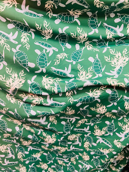 Turtle design print on best quality of nylon spandex 4-way stretch 58/60” Sold by the YD. Ships worldwide from Los Angeles California USA