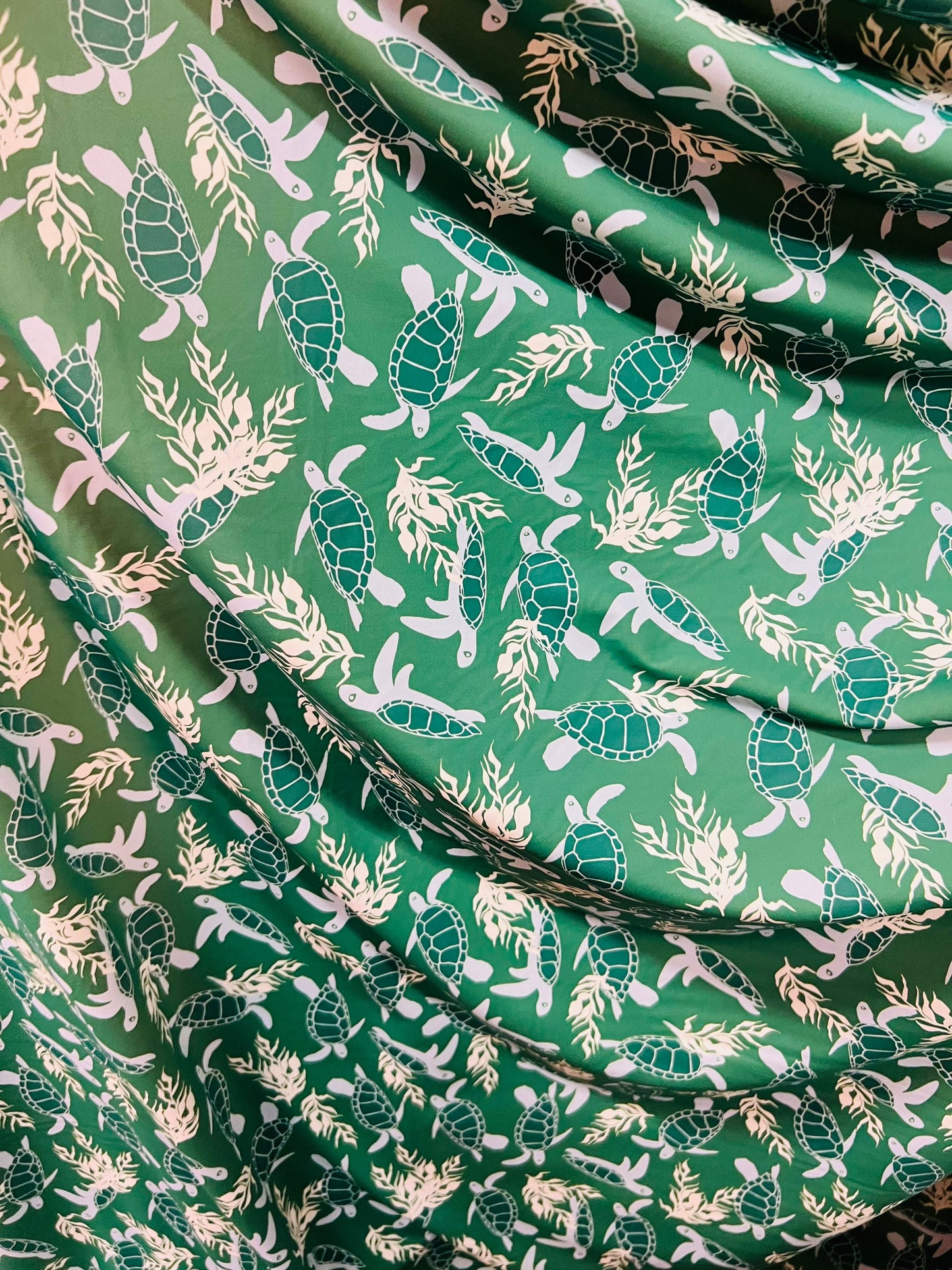 Turtle design print on best quality of nylon spandex 4-way stretch 58/60” Sold by the YD. Ships worldwide from Los Angeles California USA